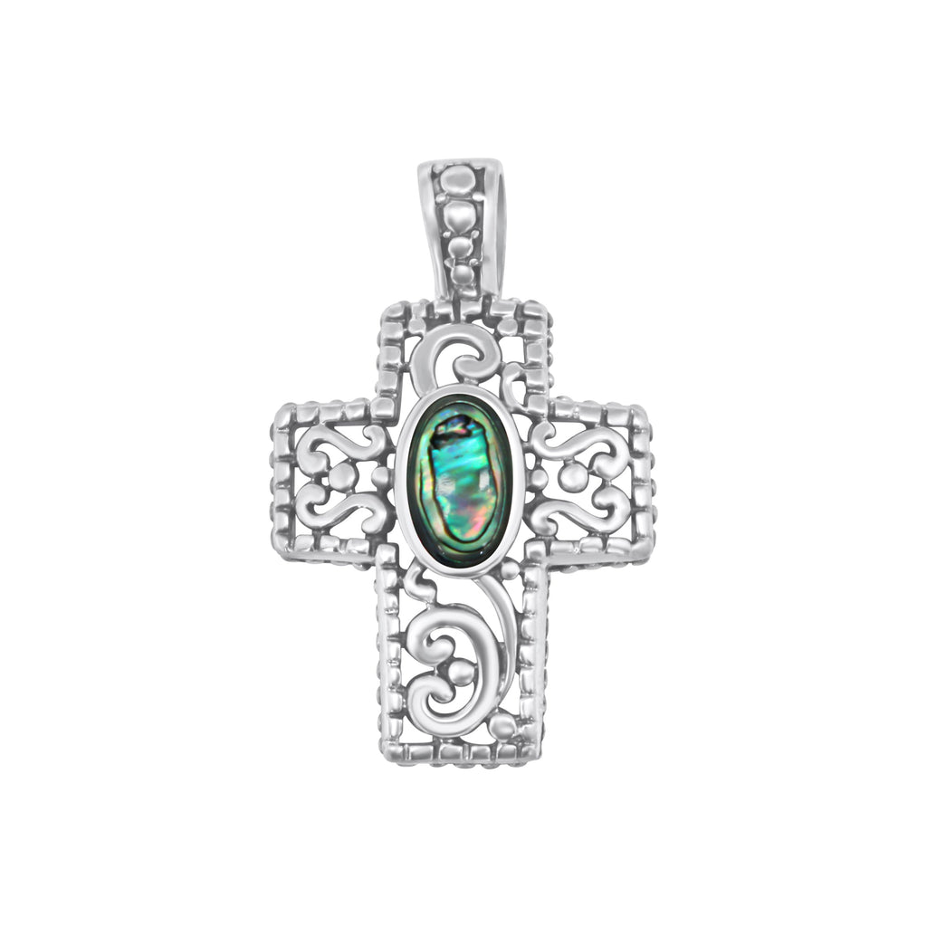 Sterling Silver Filigree Cross with Stone in Center - Allyanna GiftsPendant
