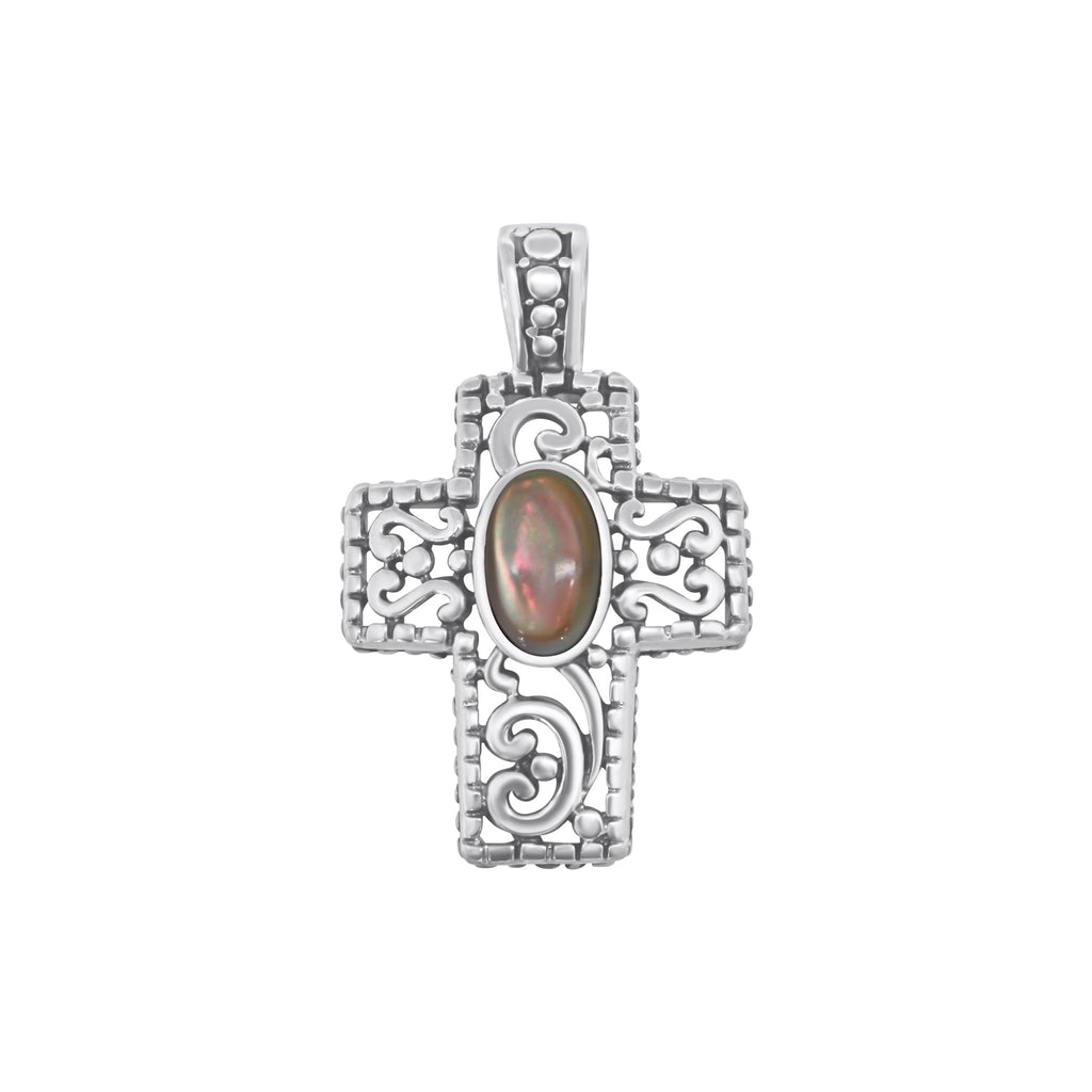 Sterling Silver Filigree Cross with Stone in Center - Allyanna GiftsPendant