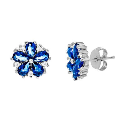 Sterling Silver Flower Earrings (Available in: Emerald, Ruby, Blue, Clear) - Allyanna Gifts