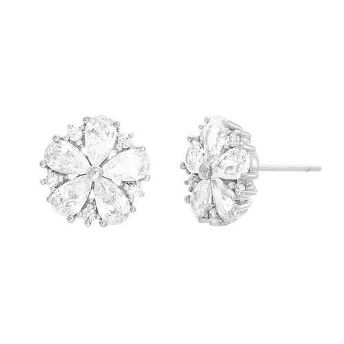 Sterling Silver Flower Earrings (Available in: Emerald, Ruby, Blue, Clear) - Allyanna Gifts