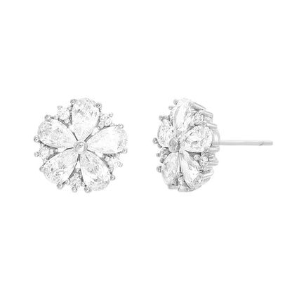Sterling Silver Flower Earrings (Available in: Emerald, Ruby, Blue, Clear) - Allyanna Gifts