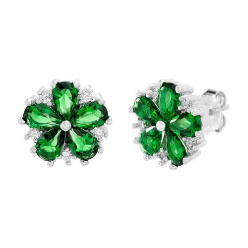 Sterling Silver Flower Earrings (Available in: Emerald, Ruby, Blue, Clear) - Allyanna Gifts