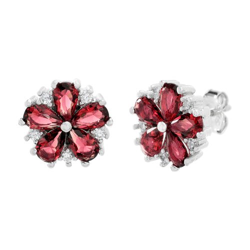 Sterling Silver Flower Earrings (Available in: Emerald, Ruby, Blue, Clear) - Allyanna Gifts