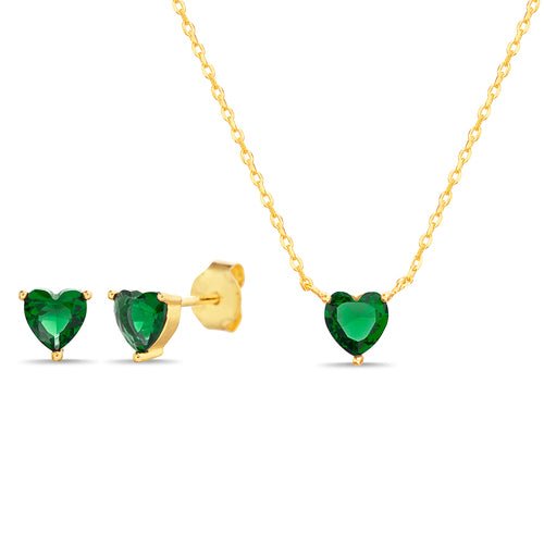 Sterling Silver Gemstone Heart Stud Earring/Necklace Set - Allyanna Gifts