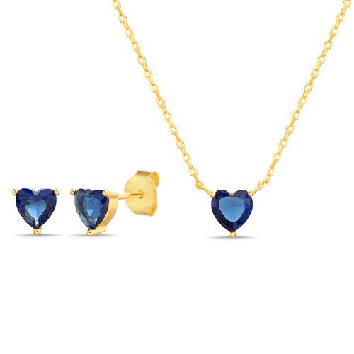 Sterling Silver Gemstone Heart Stud Earring/Necklace Set - Allyanna Gifts