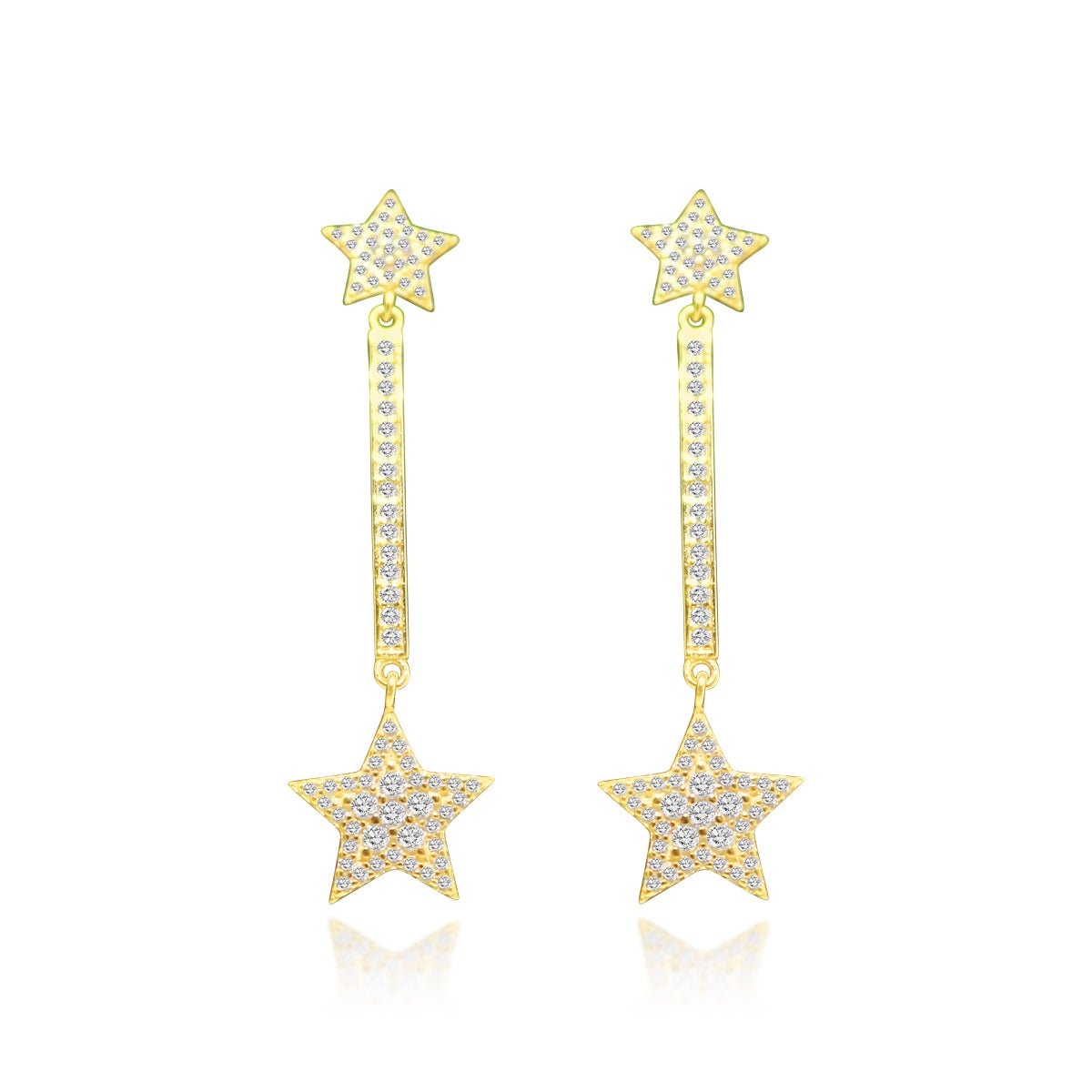 Sterling Silver Gold CZ Bar Star Earring - Allyanna GiftsEARRINGS