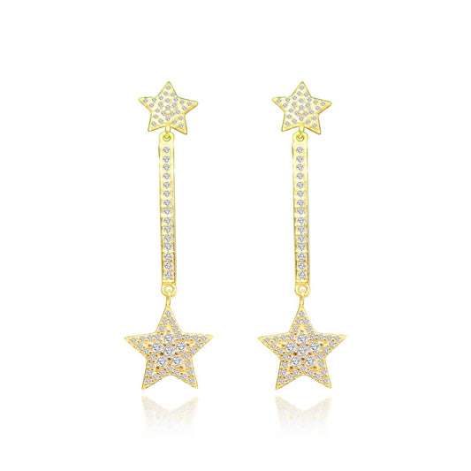 Sterling Silver Gold CZ Bar Star Earring - Allyanna GiftsEARRINGS