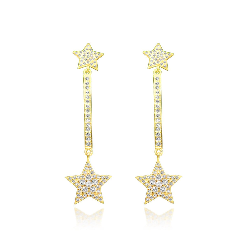 Sterling Silver Gold CZ Bar Star Earring - Allyanna GiftsEARRINGS