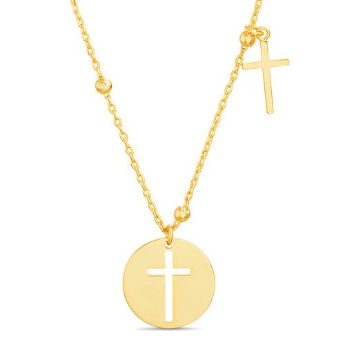 Sterling Silver Gold Open Cross Disc Polished Cross Necklace - Allyanna Gifts