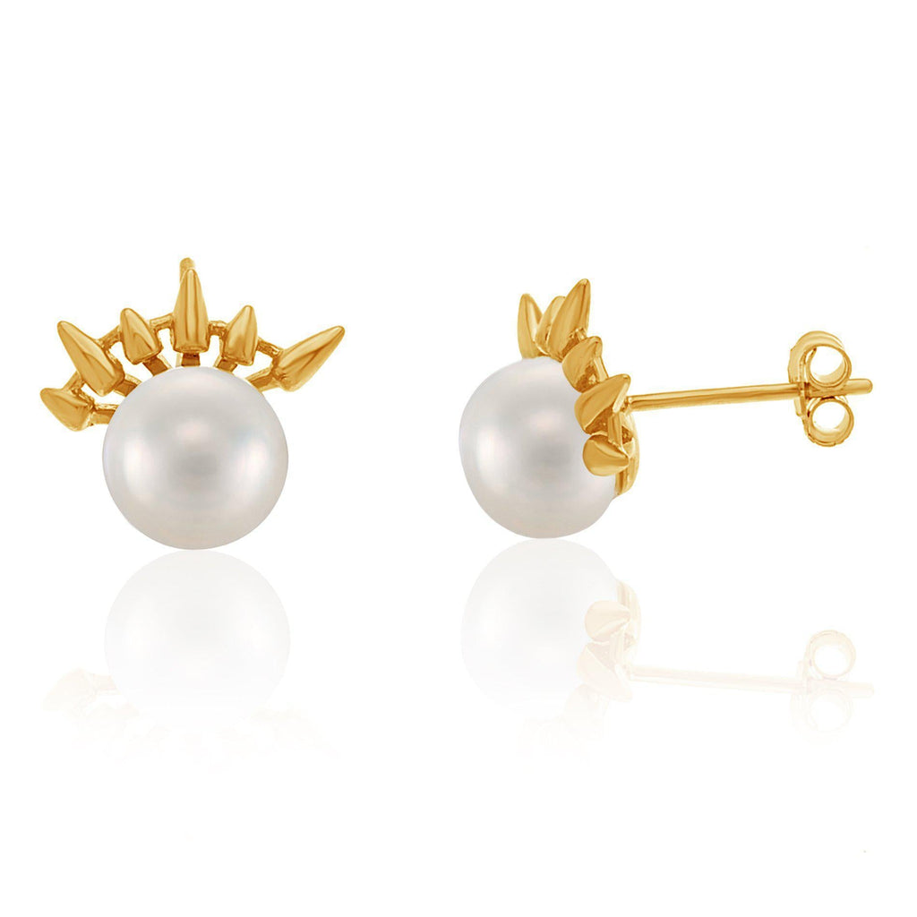 Sterling Silver Gold Pearl Center& Spikes Post Earrings - Allyanna GiftsEARRINGS