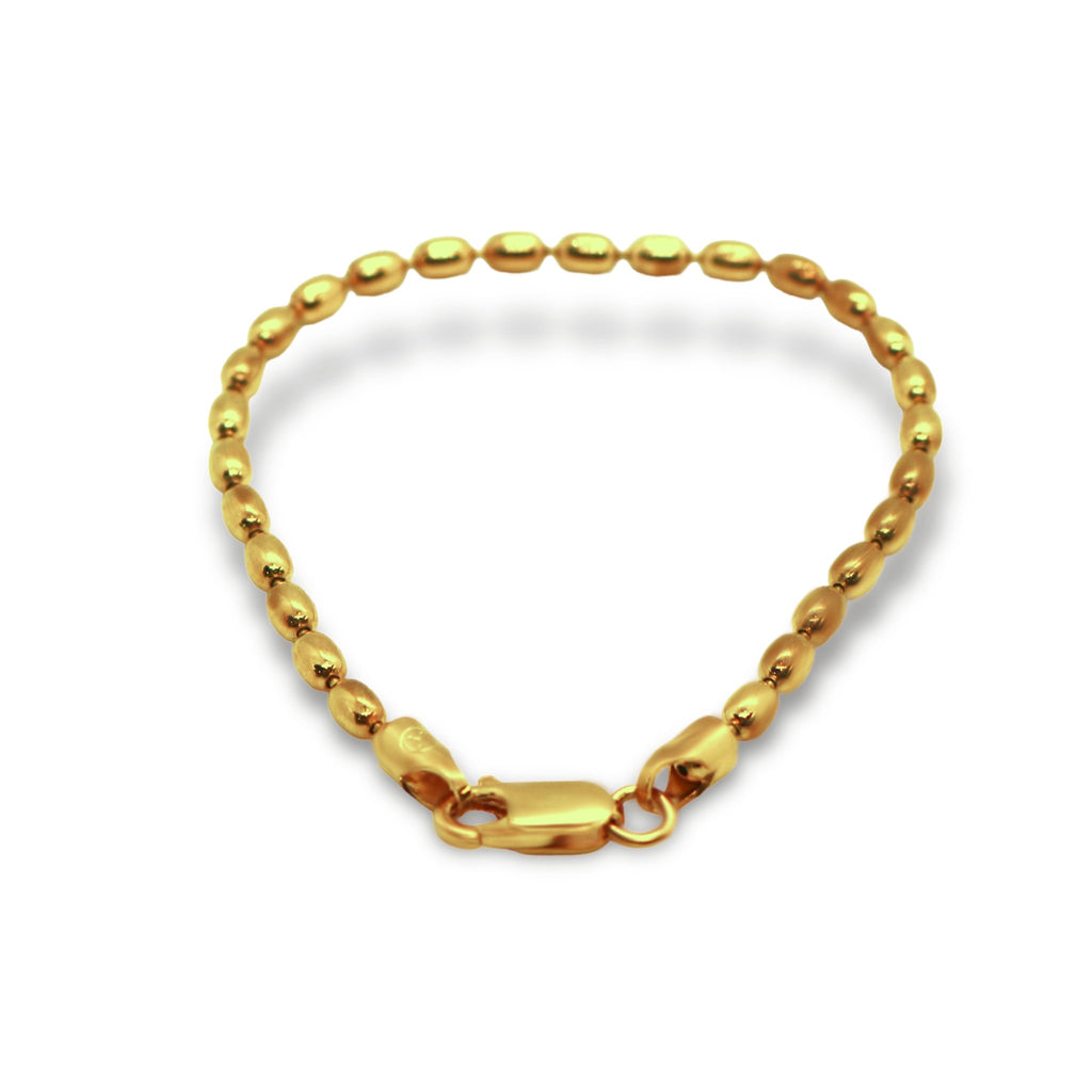 Sterling Silver Gold Plated 3MM Oval Rice Bead Bracelet (300 Gauge) - Allyanna GiftsBRACELETS