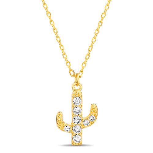 Sterling Silver Gold Plated Cactus Necklace - Allyanna Gifts