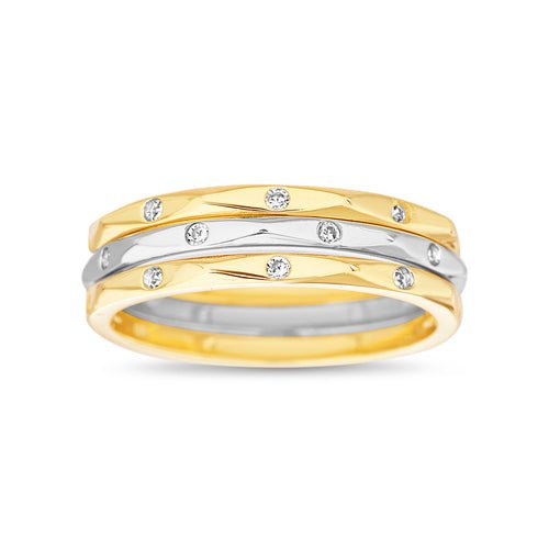 Sterling Silver Gold Plated CZ 3 Band Stackable Ring Set - Allyanna GiftsRINGS