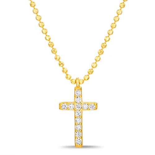 Sterling Silver Gold Plated CZ Cross Stations on Beaded Chain - Allyanna Gifts