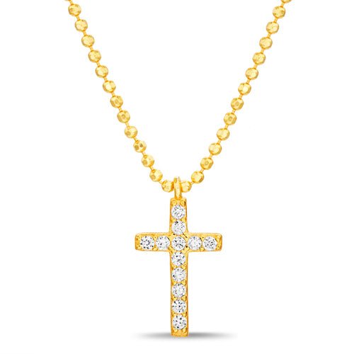Sterling Silver Gold Plated CZ Cross Stations on Beaded Chain - Allyanna Gifts