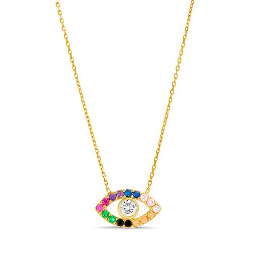 Sterling Silver Gold Plated CZ Multi Color Evil Eye Necklace - Allyanna Gifts