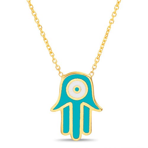 Sterling Silver Gold Plated Enamel Hamsa Station Necklace - Allyanna Gifts