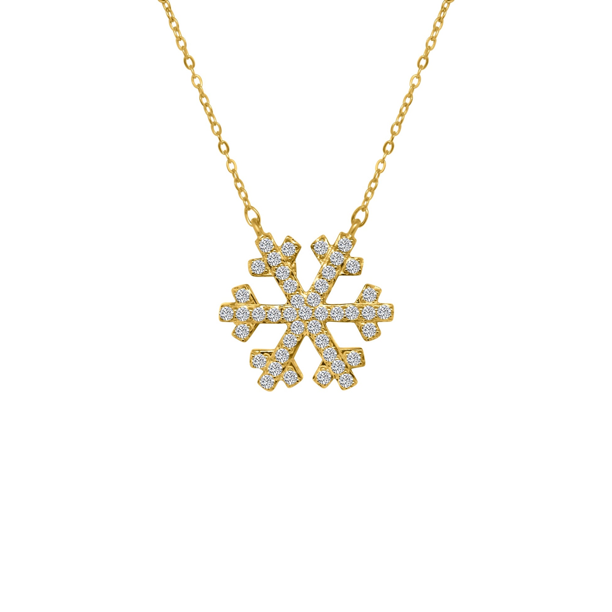 Sterling Silver Gold Plated Large Snowflake CZ Necklace - Allyanna Gifts