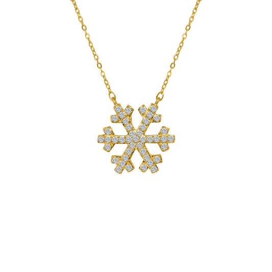 Sterling Silver Gold Plated Large Snowflake CZ Necklace - Allyanna Gifts
