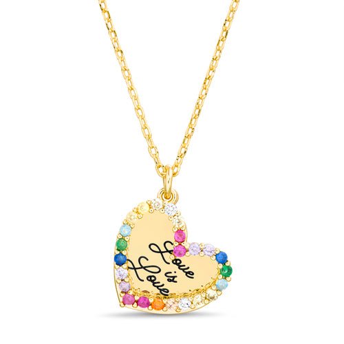 Sterling Silver Gold Plated "Love is Love" Heart Necklace - Allyanna Gifts