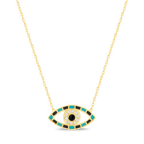 Sterling Silver Gold Plated Multi Color Evil Eye Necklace - Allyanna Gifts
