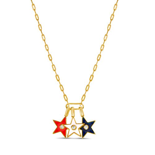 Sterling Silver Gold Plated Multi Star Trio Paperclip Necklace - Allyanna Gifts