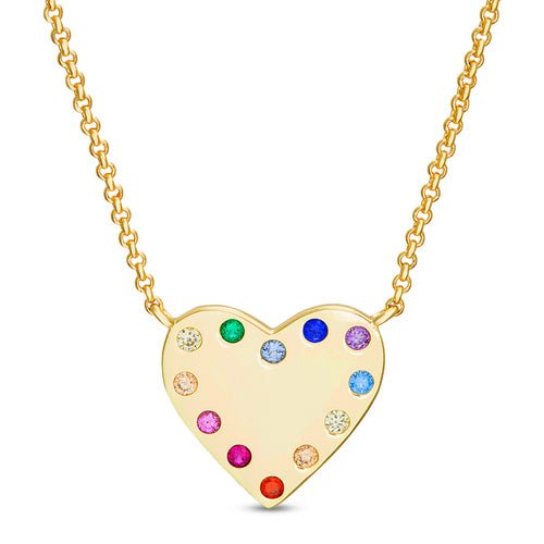 Sterling Silver Gold Plated Multicolor CZ Heart Station Necklace - Allyanna Gifts