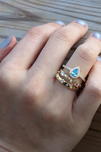Sterling SIlver Gold Plated Opal and Gemstone 3pc Stacked Rings - Allyanna GiftsRINGS