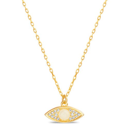 Sterling Silver Gold Plated Pearl Center Evil Eye CZ Necklace - Allyanna Gifts