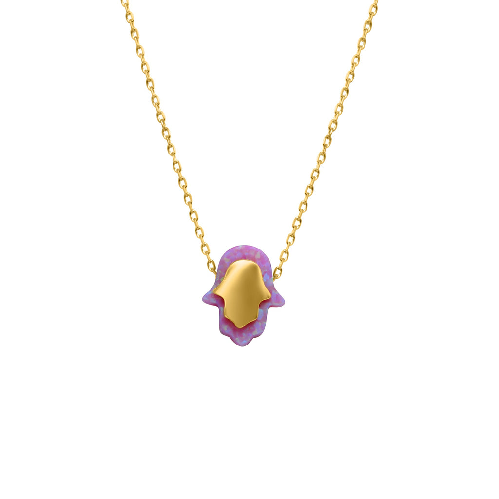 Sterling Silver Gold Plated Pink Opal Hamsa Necklace - Allyanna Gifts