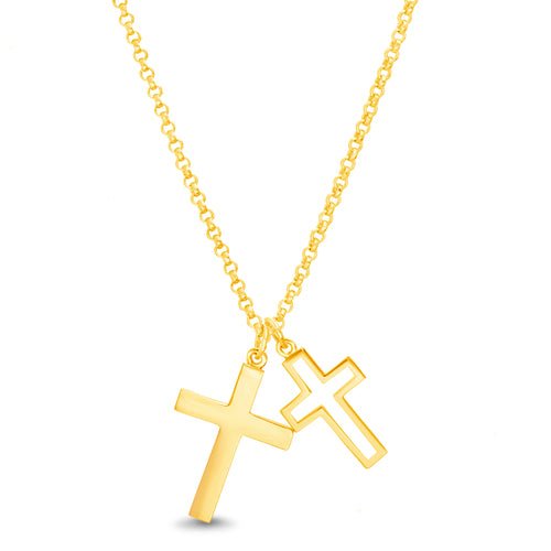 Sterling Silver Gold Plated Polished Duo Cross Dangle Necklace - Allyanna Gifts