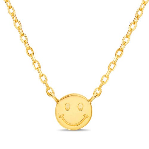 Sterling Silver Gold Plated Smiley Face Cable Chain Necklace - Allyanna Gifts