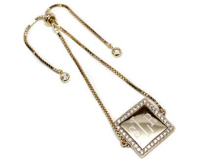 Sterling Silver Gold Square Engravable CZ Tassel Bracelet - Allyanna GiftsMONOGRAM + ENGRAVING