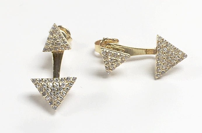 Sterling Silver Gold Triangle CZ Stone Double Sided Earrings - Allyanna GiftsJEWELRY