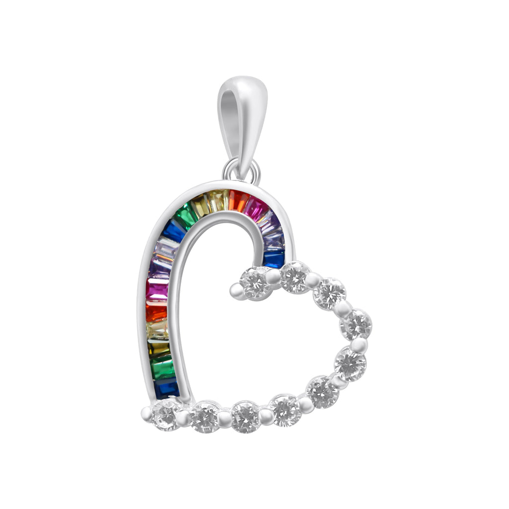 Sterling Silver Half CZ Half Colorful Heart Pendant - Allyanna GiftsPendant