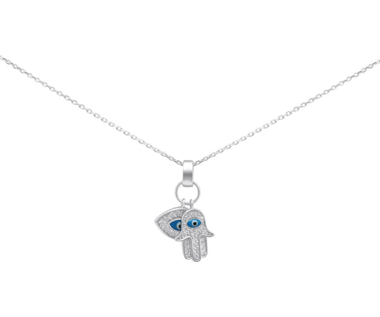 Sterling Silver Hamsa And Evil Eye Necklace - Allyanna Gifts