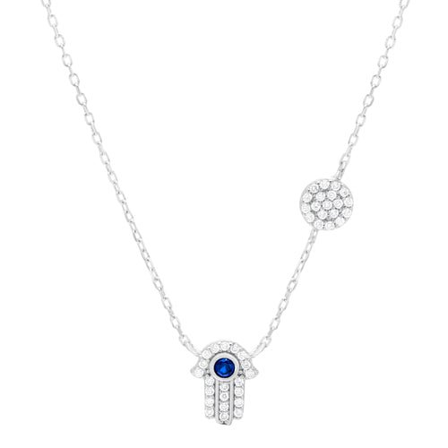 Sterling Silver Hamsa & Evil Eye Necklace - Allyanna Gifts