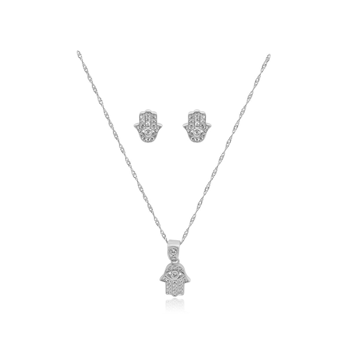 Sterling Silver Hamsa Necklace / Earring Set - Allyanna Gifts