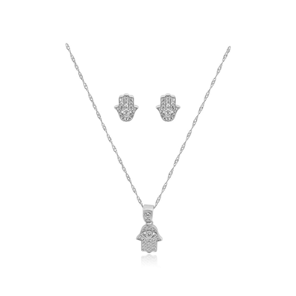 Sterling Silver Hamsa Necklace / Earring Set - Allyanna Gifts