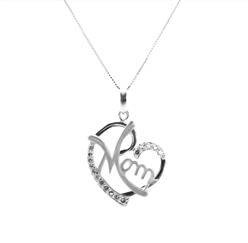 Sterling Silver Heart Mom Necklace - Allyanna Gifts