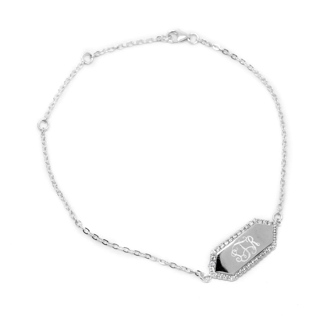 Sterling Silver Hexagonal CZ Bar Bracelet - Allyanna GiftsMONOGRAM + ENGRAVING