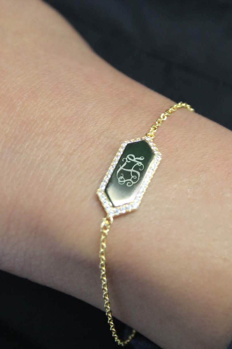 Sterling Silver Hexagonal CZ Bar Bracelet - Allyanna GiftsMONOGRAM + ENGRAVING