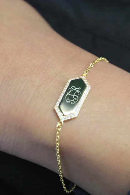 Sterling Silver Hexagonal CZ Bar Bracelet - Allyanna GiftsMONOGRAM + ENGRAVING