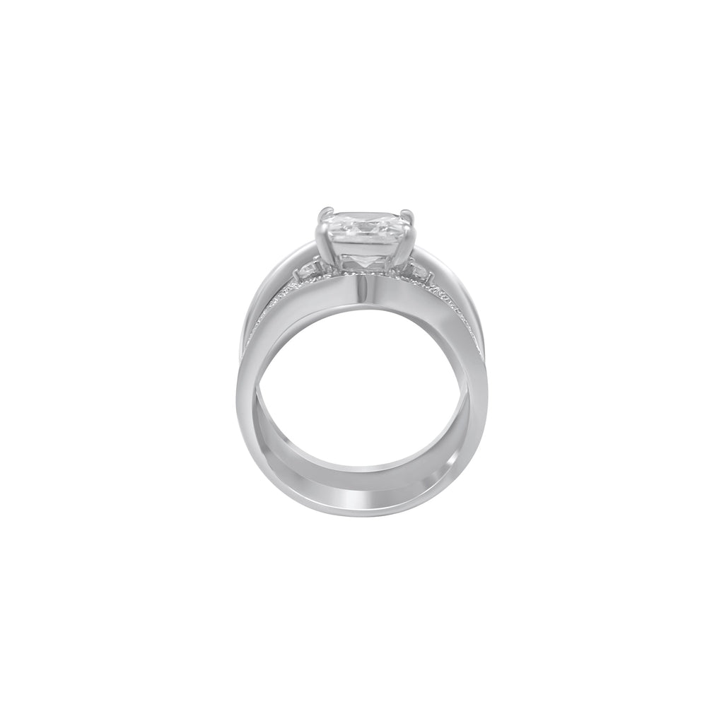 Sterling Silver High Setting Square Cut Stackable Wedding/Engagement Ring Set - Allyanna GiftsRINGS