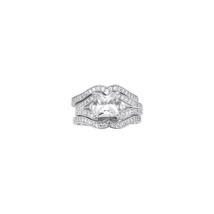 Sterling Silver High Setting Square Cut Stackable Wedding/Engagement Ring Set - Allyanna GiftsRINGS