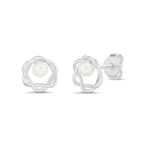 Sterling Silver Interlocking Open Flower Pearl Earrings - Allyanna Gifts
