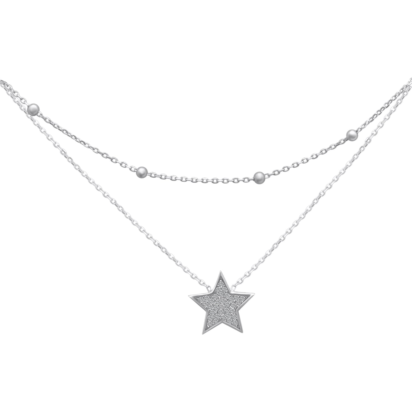 Sterling Silver Layered Bead Star Necklace - Allyanna Gifts