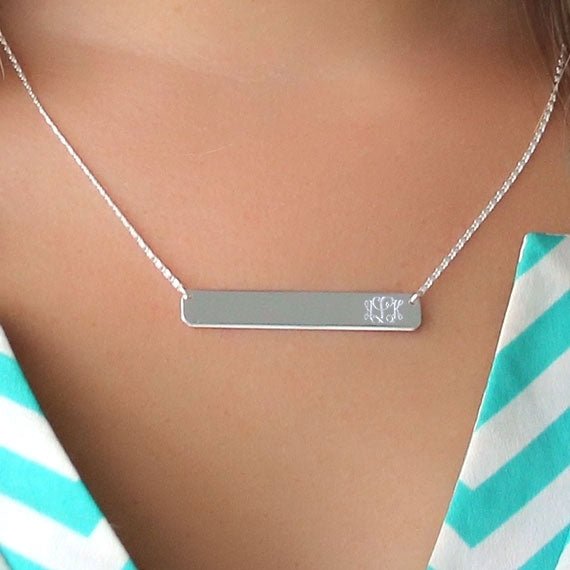 Sterling Silver Long Bar Necklace - Allyanna GiftsMONOGRAM + ENGRAVING
