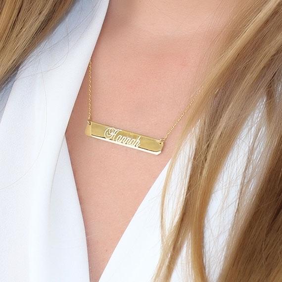 Sterling Silver Long Bar Necklace - Allyanna GiftsMONOGRAM + ENGRAVING