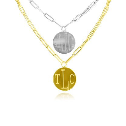 Sterling Silver Medium Paper Clip Chain W/ Engraved Disc (16in Length) - Allyanna GiftsNECKLACE